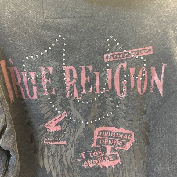 True Religion World Tour Full Zip Black Studded Hoodie Sweatshirt Logo SZ S Men - Picture 10 of 14